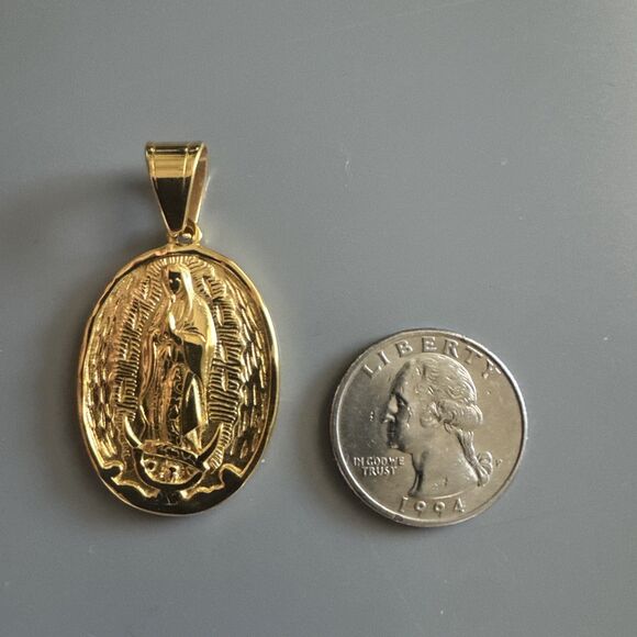 Virgin Mary Stainless Steel Pendant Jesus Christ Religious Faith 24 Inch Gold - Picture 3 of 6